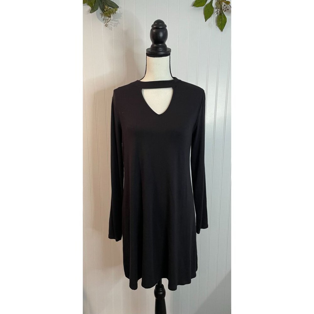 Maurices Womens Black Long Sleeve Keyhole Tunic Dress Medium Rayon/Spandex